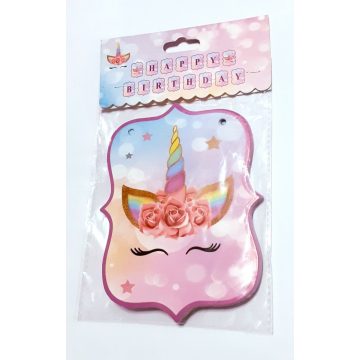   Szülinapi girland ,HAPPY BIRTHDAY felirat - unikornis , szalaggal