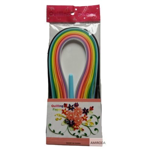 QUILLING papír készlet ,tűvel ,különféle sablonnal, 25 szín ,100db, 5mm széles ,40cm hosszúságú papírcsíkokkal