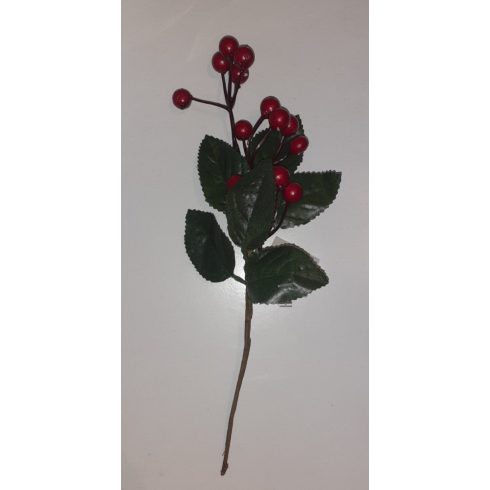 Karácsonyi dekoráció, bogyós faág, kb 25cm