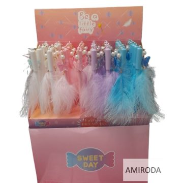 Zseléstoll, lepkés, tollas díszítéssel, kupakos