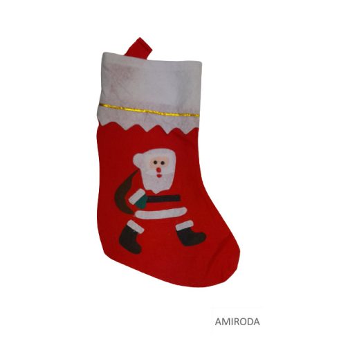 Mikulás zokni, nagy alakú , mintás, fehér-piros  