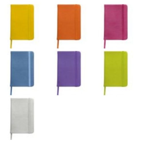 Puha PU borítású A6-ös jegyzetfüzet 100 vonalas lappal, jelölőszalaggal és gumipánttal,különféle színekben