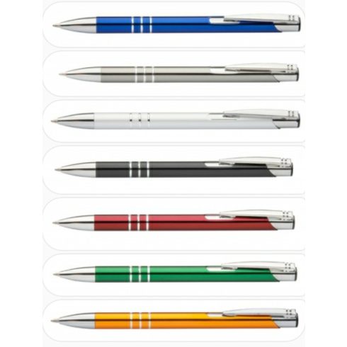 Fém golyóstoll, három gyűrűs, 0.7mm, írás színe: kék, többféle színben