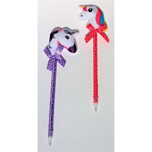 Golyóstoll ,plüss unikornis díszítéssel, pöttyös