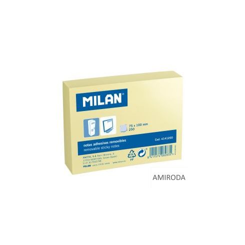 MILAN öntapadós jegyzettömb , sárga, 76 x 101mm, 250lapos