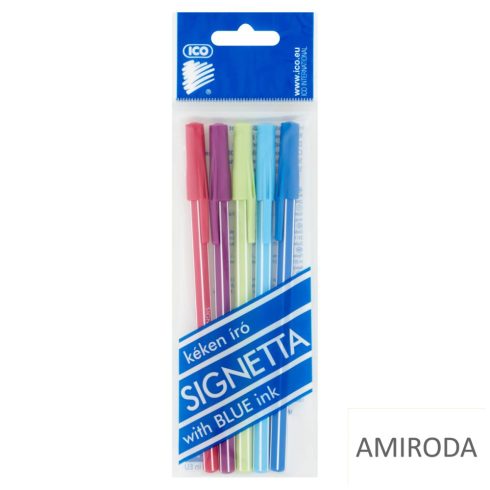 ICO Signetta kupakos golyóstoll, eldobható, 5db/csomag , kéken író