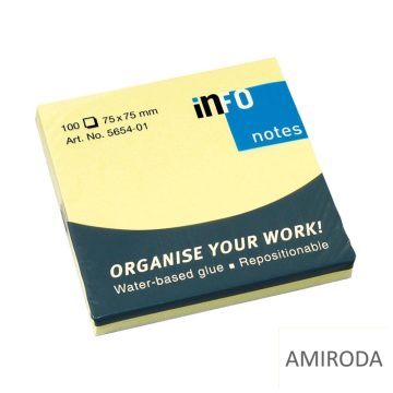   Öntapadós jegyzettömb, 76x76mm, 100 lap, sárga INFO NOTES