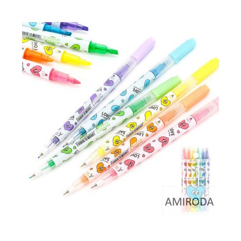 AIHAO 6db-os szövegkiemelő készlet, kétvégű, vágotthegyű és tűfilc, 4mm / 0,5mm