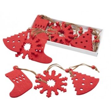   9 db-os poliészter karácsonyfa dísz, fehér karton dobozban