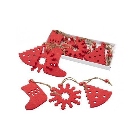 9 db-os poliészter karácsonyfa dísz, fehér karton dobozban