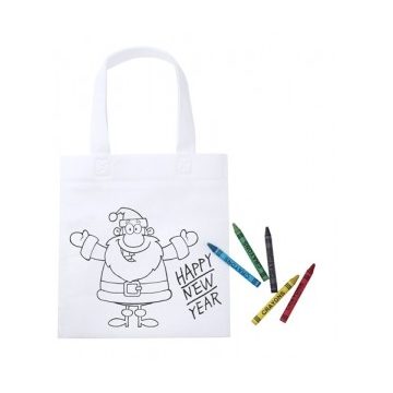   Textil  színezhető bevásárló táska gyerekeknek, 5 db zsírkrétával. 