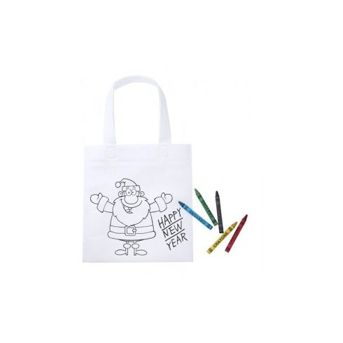 Textil  színezhető bevásárló táska gyerekeknek, 5 db zsírkrétával. 