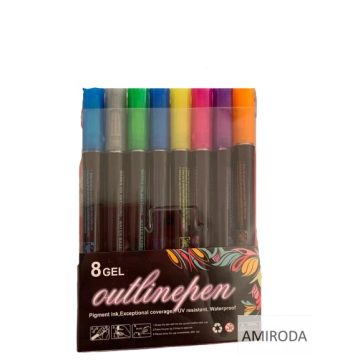 Metál filctoll készlet, kontúros, 8db-os