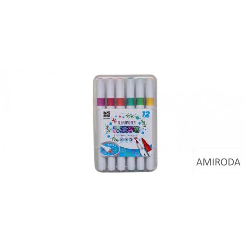 Lebegő filctoll készlet, "FLOATING PEN" , 12 színű, kétvégű -ecsetfilc és normál marker