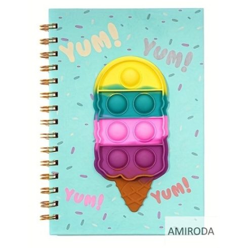 A5 méretű vonalas, kemény fedeles spirál notesz, különféle pop-it, pattinthatós , nyomogathatós borítóval -FAGYI