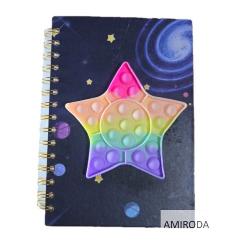 A5 méretű vonalas, kemény fedeles spirál notesz, különféle pop-it, pattinthatós , nyomogathatós borítóval -CSILLAG