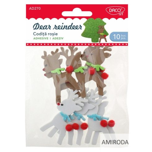 DACO Dekorgumi forma, öntapadós, rénszarvas "Dear reindeer" 3cm x 6,5cm, 10db/cs 