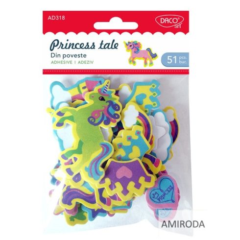 DACO dekor öntapadós hercegnős unikornis EVA habszivacs, 51db/csomag