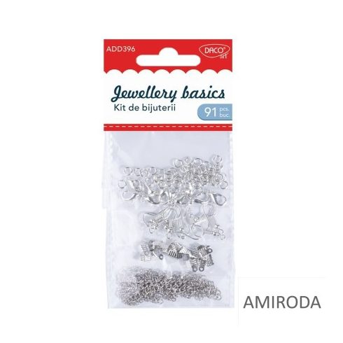 DACO ékszerkészítő szett, fém, (karabinerek , karikák, fülbevalók) 91db/csomag