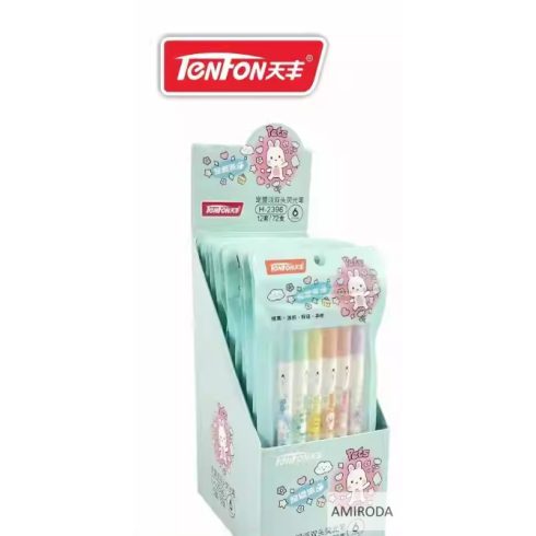 TENFON Szövegkiemelő készlet, kétvégű, vágott és tűhegyű, 6db-os 