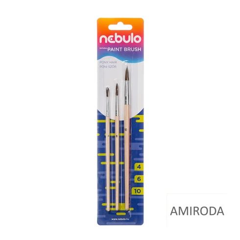 Ecsetkészlet NEBULO póni szőr 4-6-10 natur, 3 darabos