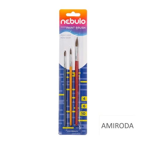 Ecsetkészlet NEBULO póniszőr 4-6-10 festett, 3 darabos