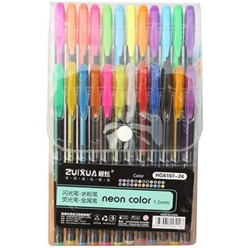   24db-os zselés toll készlet, 12db csillámos - 12db neon/pasztell