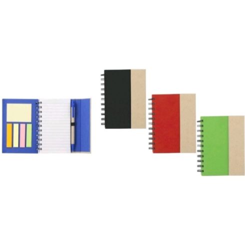 A6 méretű 60 lapos spirálfüzet, öntapadó jegyzettömbbel, 4x25 lapos jelölőlap tömbbel, mágneses záródással, golyóstollal 