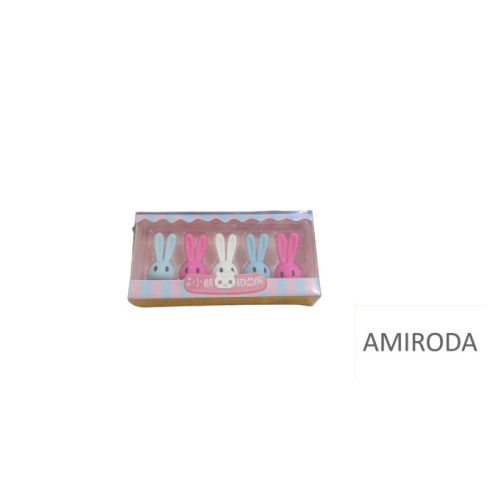 Nyuszi figurás radír szett, ceruza végre húzható ,5db  