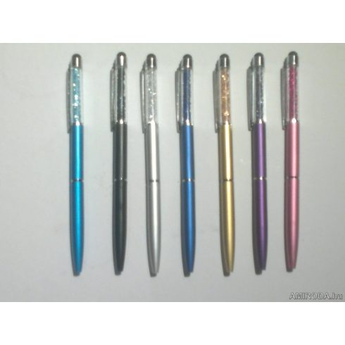Kristályköves golyóstoll érintővel, vékony testtel, többféle színben