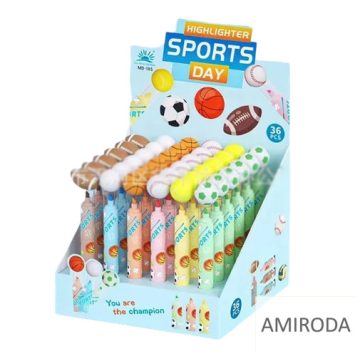   Szövegkiemelő, 3in1, 3szín egy tollban, különféle labda dekorral, 1db