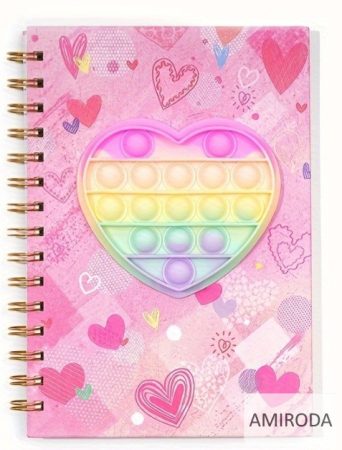A5 méretű vonalas, kemény fedeles spirál notesz, különféle pop-it, pattinthatós , nyomogathatós borítóval -SZÍV