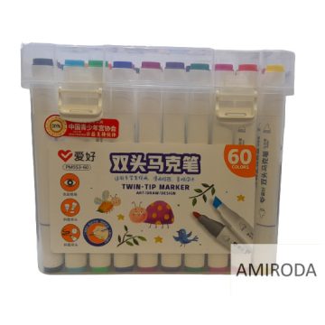   AIHAO 60db-os kétvégű alkoholos dekormarker, gömbölyű (3mm) és vágott (7mm) heggyel