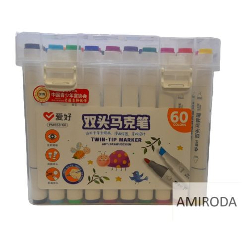 AIHAO 60db-os kétvégű alkoholos dekormarker, gömbölyű (3mm) és vágott (7mm) heggyel