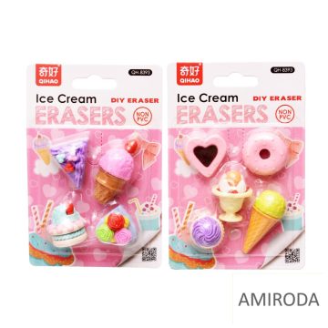   QIHAO figurás radír szett, "ICE CREAM" 5db-os -kifutó