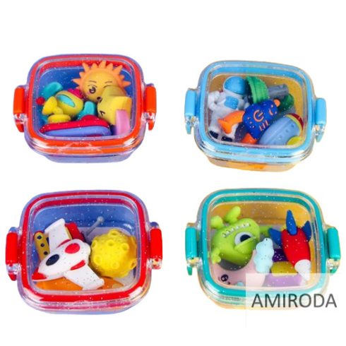 QIHAO figurás radír szett, dobozban "SPACE" 4db-os (űrhajó ,űrlények bolygók)