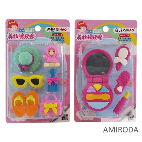 QIHAO figurás radír szett "MAKE UP", kb 3-4cm-es figurák- kifutó