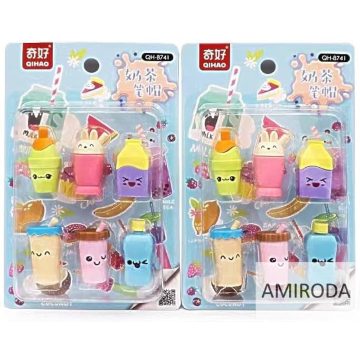   QIHAO radírkészlet, MILK TEA 6db,ceruzavégre húzható , 4cm-es figurák