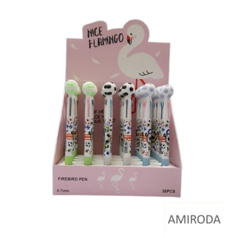 Műanyag golyóstoll,  3 színű, kék-fekete-piros tintával, focis