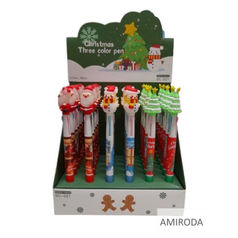 Karácsonyi golyóstoll,  három színű tintával