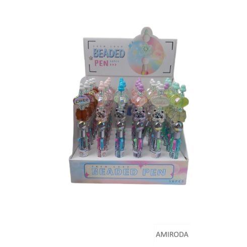 Golyóstoll, 4 színű, mini,forgó kristályos-gyöngyös dekorral CUTE 