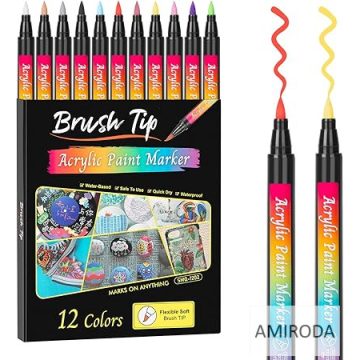 Akril marker készlet, 12db-os, ecsetvégű, 1-6mm,