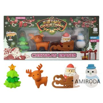   Karácsonyi radírszett , 5db-os , 4-5cm -es figurák, mikulás, karácsony