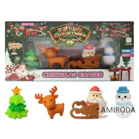 Karácsonyi radírszett , 5db-os , 4-5cm -es figurák, mikulás, karácsony