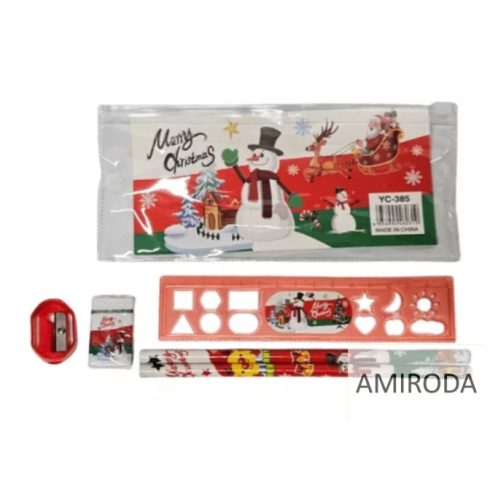 Karácsonyi mintás írószer készlet,5 db-os , tasakban, akár mikulás csomagba is