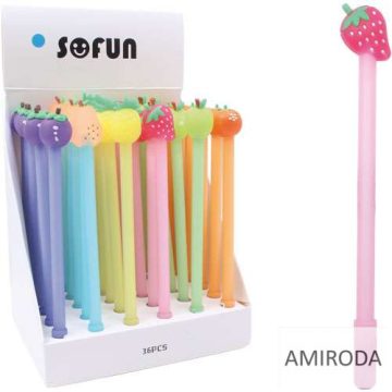   Zseléstoll, kupakos, írás színe kék, 0,5mm, különféle gyümölcsös figurákkal